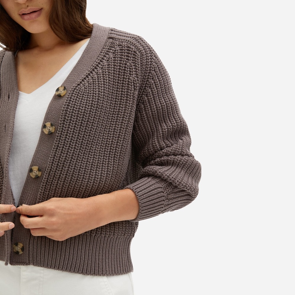 Everlane Texture Cotton Cardigan, Plum Grey, M
